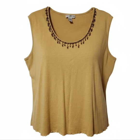 Ku De Ta Tops - Ku de ta Women's Size 1X Tank Top Beaded Neckline Mustard Yellow